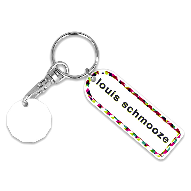 Image of Recycled NEW £ Rectangle Trolley Mate Keyring (unprinted coin)